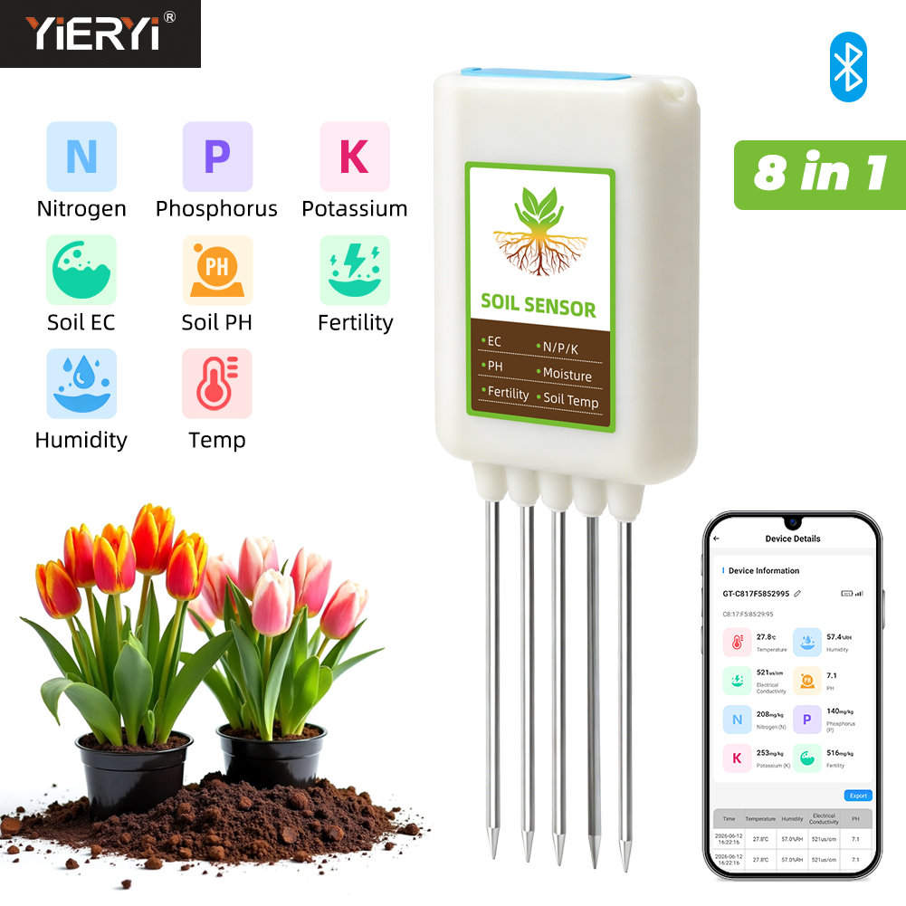 Smart Garden Moisture Sensor - Yieryi Bluetooth 8-in-1 Bodemtester NPK Sensor